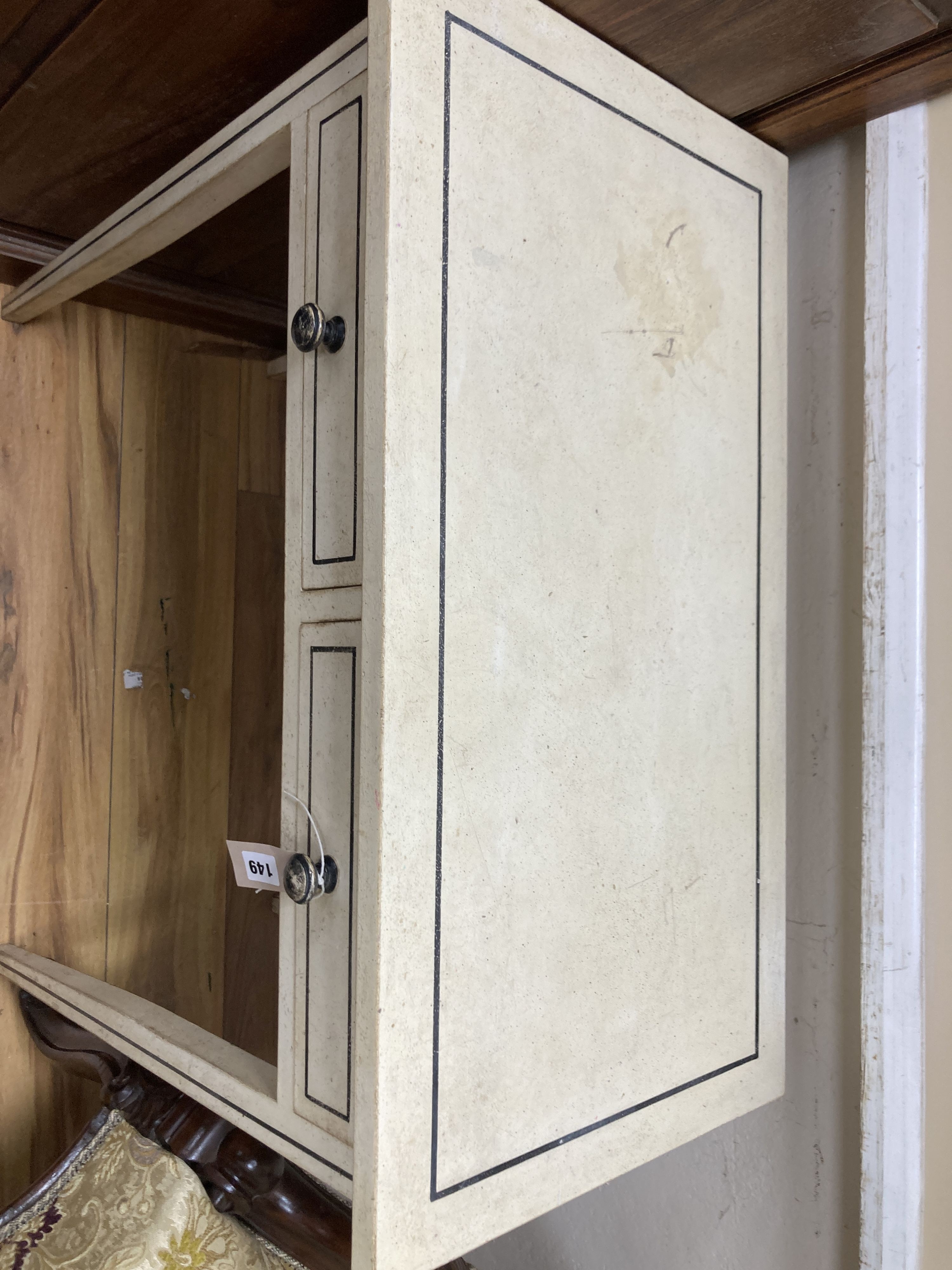A George III style painted two drawer side table. W-80, D-43, H-76cm.